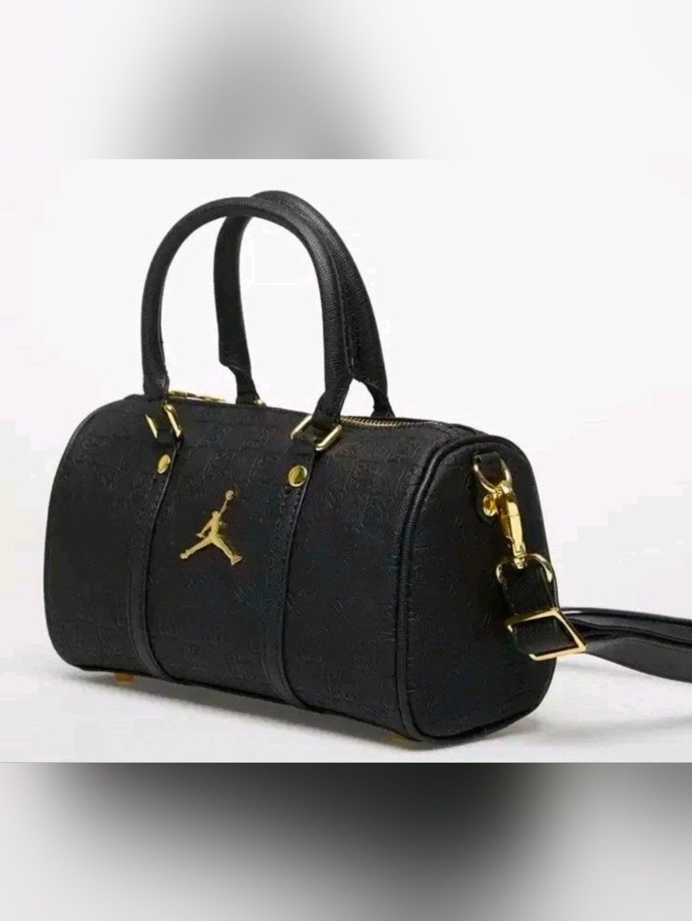 Jordan Black Barrel Shoulder Bag with Gold Hardware
